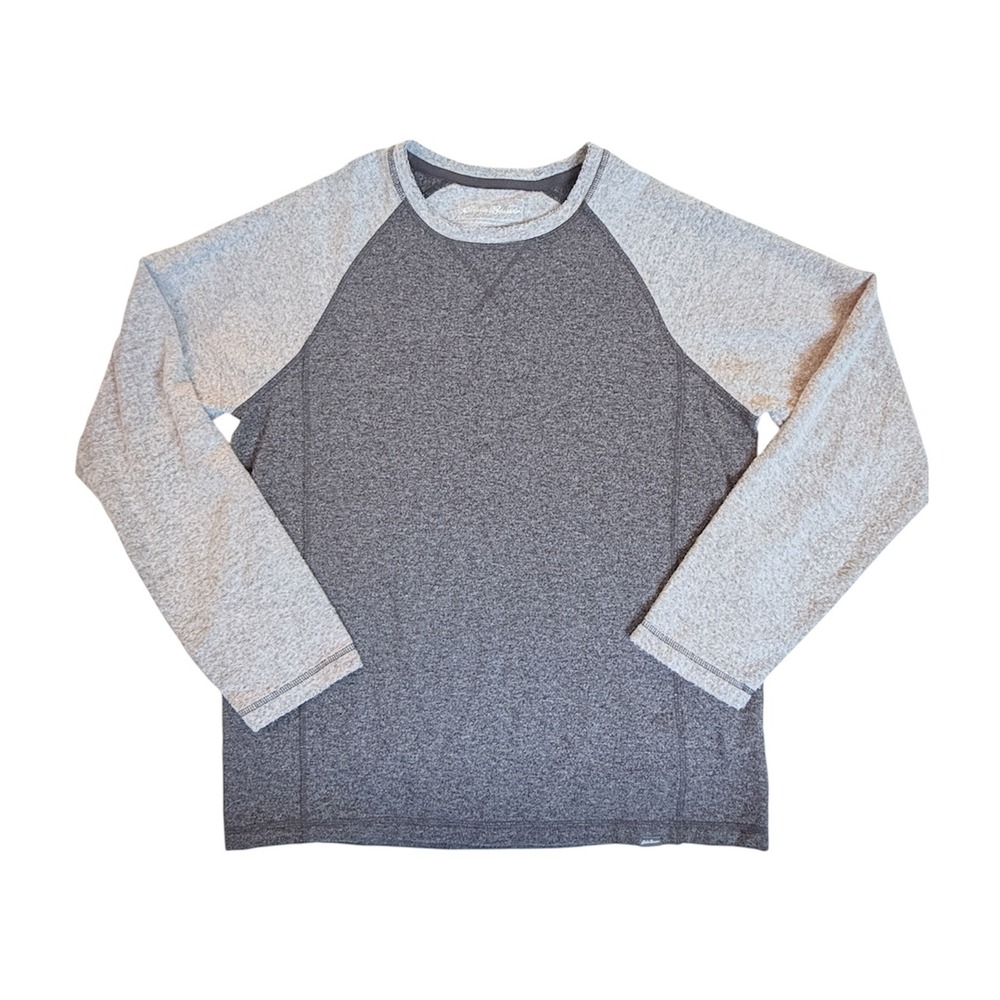 Eddie Bauer Raglan Shirt Mens Medium Gray Long Sleeve Crew Neck RN157622